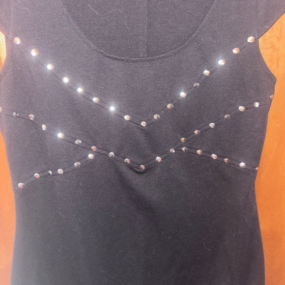 LOVINGLY WORN BLACK DRESS WITH GOLD STUDS - Picture 2 of 5